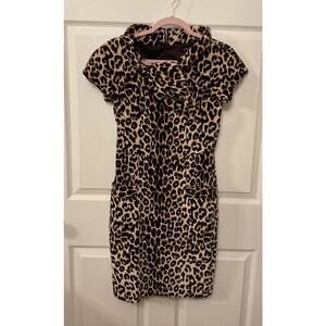 Etcetera Leopard Print Velvet Cap Sleeves Scarf Neck Sheath Dress, 0